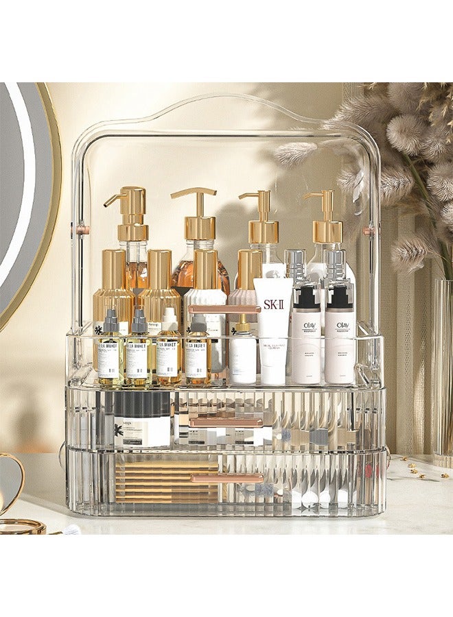 صندوق تخزين مستحضرات التجميل، صندوق تخزين مكون من 3 طبقات شفاف، مصنوع من الأكريليك، يناسب أعلى مستوى في الحمام أو على الطاولة، ملائم لتخزين مستحضرات التجميل وأحمر الشفاه. - Image 1