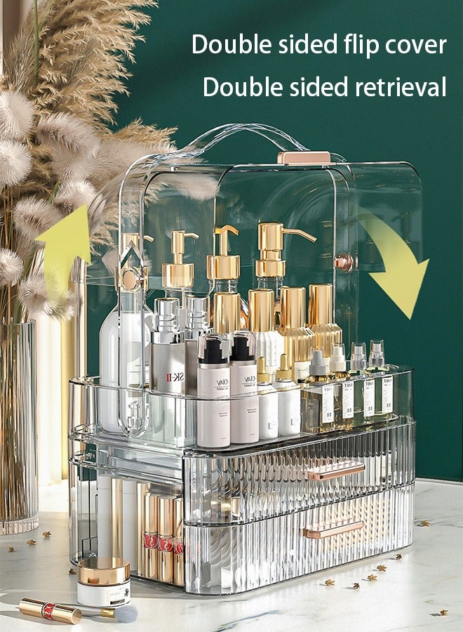 صندوق تخزين مستحضرات التجميل، صندوق تخزين مكون من 3 طبقات شفاف، مصنوع من الأكريليك، يناسب أعلى مستوى في الحمام أو على الطاولة، ملائم لتخزين مستحضرات التجميل وأحمر الشفاه. - Image 3