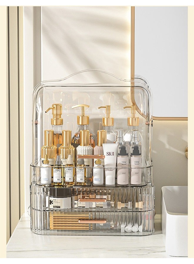 صندوق تخزين مستحضرات التجميل، صندوق تخزين مكون من 3 طبقات شفاف، مصنوع من الأكريليك، يناسب أعلى مستوى في الحمام أو على الطاولة، ملائم لتخزين مستحضرات التجميل وأحمر الشفاه. - Image 4