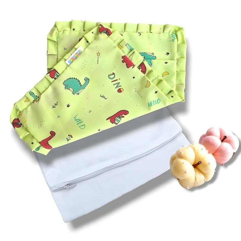 SAMSPIRE 100% Organic Cotton Mustard Seed Rai Pillow Cover, Both Inner and Outer Cover, Only Pillow Cover for Newborn Baby of 0 to 1.5 Years(Pista-Dino-Mustard-COV) - Image 1