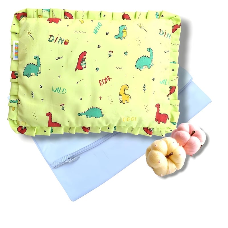 SAMSPIRE 100% Organic Cotton Mustard Seed Rai Pillow Cover, Both Inner and Outer Cover, Only Pillow Cover for Newborn Baby of 0 to 1.5 Years(Pista-Dino-Mustard-COV) - Image 2