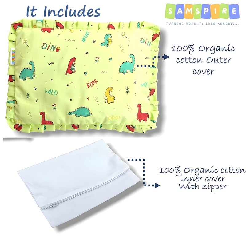 SAMSPIRE 100% Organic Cotton Mustard Seed Rai Pillow Cover, Both Inner and Outer Cover, Only Pillow Cover for Newborn Baby of 0 to 1.5 Years(Pista-Dino-Mustard-COV) - Image 3