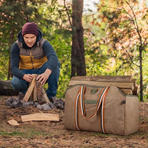 BONTHEE Firewood Carrier Bag, Waxed Canvas Log Carrier, Waterproof Extra Large Log Carrier Holder Freestanding Tote Bag for Firewood - Brown - Image 5
