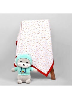 MOM'S HOME Organic Cotton Baby Muslin Dohar0 3 Year 100X100 Cm Red Hearts  - Image 3