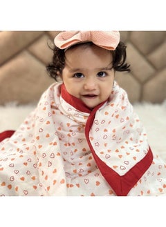 MOM'S HOME Organic Cotton Baby Muslin Dohar0 3 Year 100X100 Cm Red Hearts  - Image 5