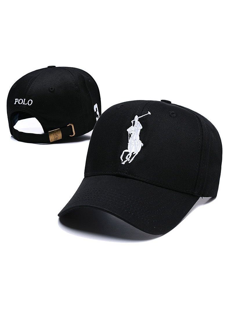 Polo Ralph Lauren Black Baseball Cap with White Embroidered Polo Player Logo