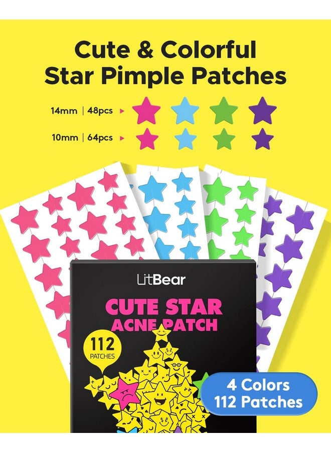 LitBear LitBear Acne Patch Pimple Patch, Colorful Star Hydrocolloid Acne Patches For Face, Cute Zit Patch Acne Sticker Spot Pimple Patches for Face, Tea Tree Oil + Centella (112 Count)  - Image 3