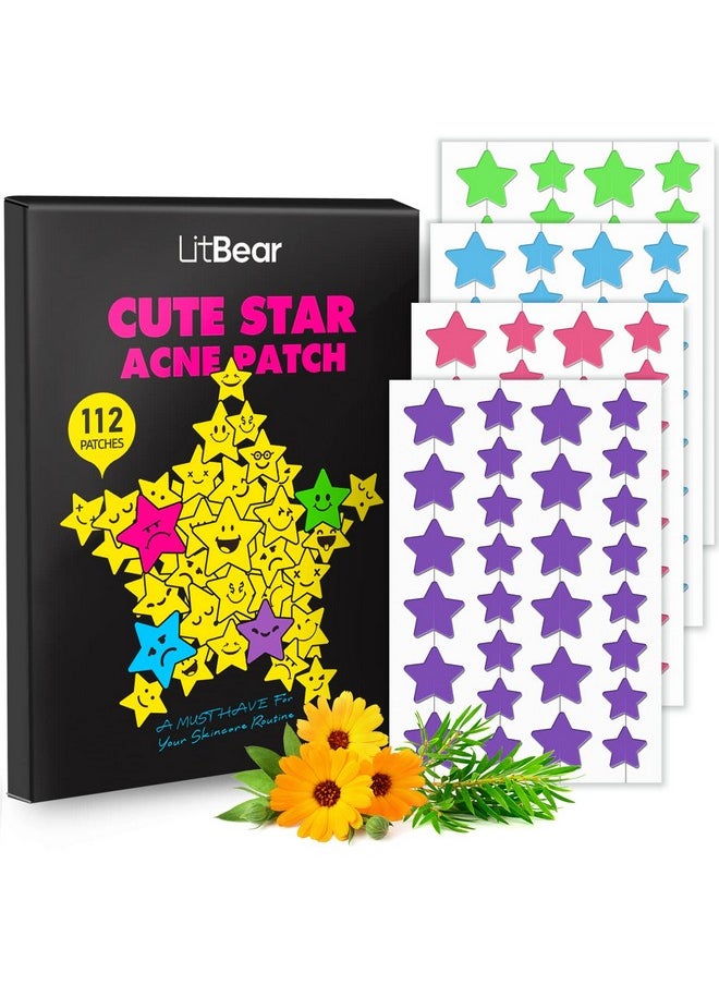 LitBear LitBear Acne Patch Pimple Patch, Colorful Star Hydrocolloid Acne Patches For Face, Cute Zit Patch Acne Sticker Spot Pimple Patches for Face, Tea Tree Oil + Centella (112 Count)  - Image 1