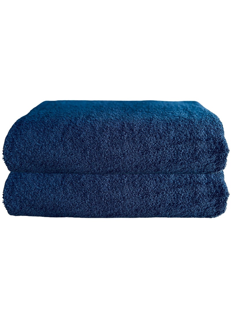بيرل كوست مجموعة من منشفتين استحمام كبيرة باللون الأزرق الداكن 100x150 سم من القطن الفاخر 550 GSM، فائقة النعومة وذات قدرة عالية على الامتصاص، جودة فنادق ومنتجعات. - Image 1