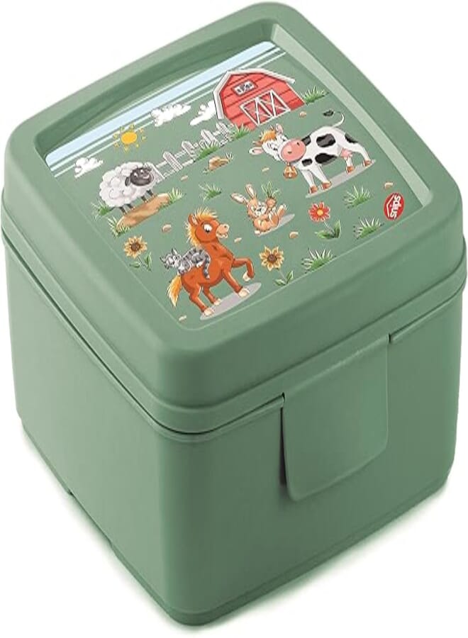 Snips 10082 Sandwich Holder | Farm Decoration | Children's Snack Box | 14.5 x 14.5 x 5.5 cm | Green | Made in Italy | 0% BPA Free, Polypropylene