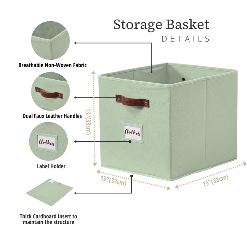 DECOMOMO Storage Baskets, 13x15x13 Storage Cube Bins with Labels for Organizing Shelves Kallax (Kallax / 4pcs, Sage Green) - Image 3