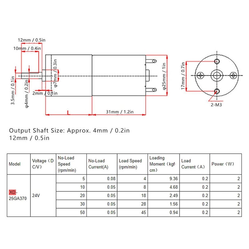 XD25GA370 24V DC Gear Motor 10rpm Low Speed High Torque Quiet Industrial Automation - Image 5