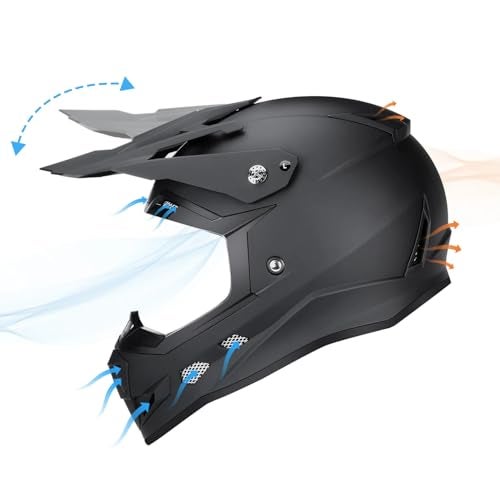 GLX GX623 Youth ATV/Dirt Bike Helmet Combo - Matte Black, Small - DOT - Image 3