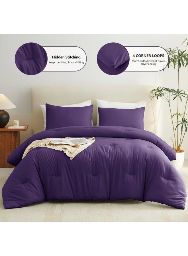 CozyLux Full Size Comforter Set Purple, 3 Pieces Solid Breathable Quilted Style Bedding Sets, Luxury Soft Bed Set with Down Alternative Comforter for All Season (1 Comforter & 2 Pillowcases) - Image 2