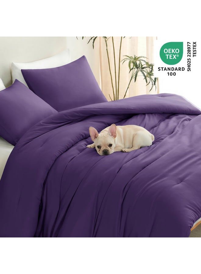 CozyLux Full Size Comforter Set Purple, 3 Pieces Solid Breathable Quilted Style Bedding Sets, Luxury Soft Bed Set with Down Alternative Comforter for All Season (1 Comforter & 2 Pillowcases) - Image 4