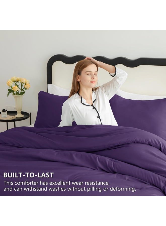 CozyLux Full Size Comforter Set Purple, 3 Pieces Solid Breathable Quilted Style Bedding Sets, Luxury Soft Bed Set with Down Alternative Comforter for All Season (1 Comforter & 2 Pillowcases) - Image 5