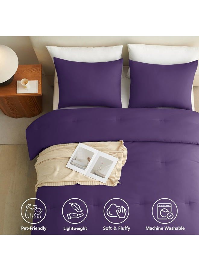 CozyLux Full Size Comforter Set Purple, 3 Pieces Solid Breathable Quilted Style Bedding Sets, Luxury Soft Bed Set with Down Alternative Comforter for All Season (1 Comforter & 2 Pillowcases) - Image 3