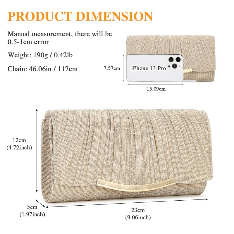 UBAYMAX Evening Bag Clutch Purses for Women Lady Girl Handbags Crossbody Bag Wedding Bag for Prom Cocktail Party Wedding Engagement (Gold) - Image 2