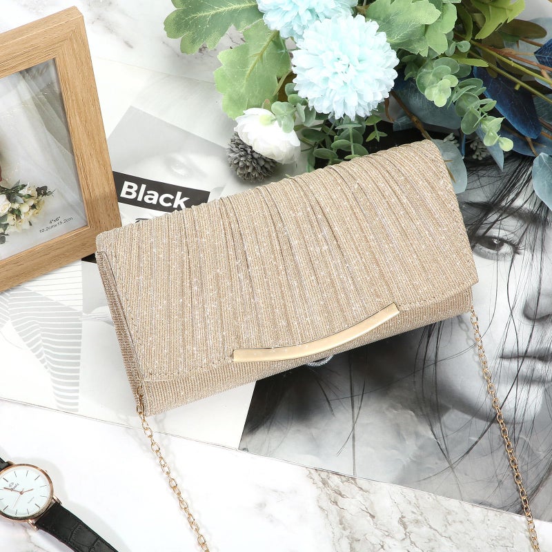 UBAYMAX Evening Bag Clutch Purses for Women Lady Girl Handbags Crossbody Bag Wedding Bag for Prom Cocktail Party Wedding Engagement (Gold) - Image 5