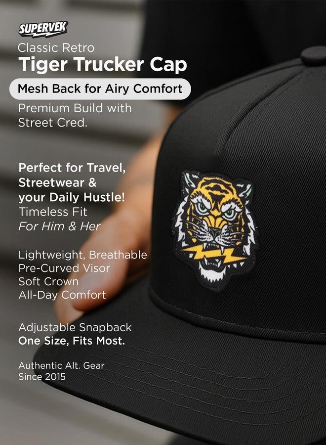Supervek Tiger OG Thunder Retro Padded Trucker Caps for Men and Women Streetwear Mesh Cap - Breathable Mesh Truckers - Perfect Trucker Cap for Outdoor Travel Fashion Black - Image 2