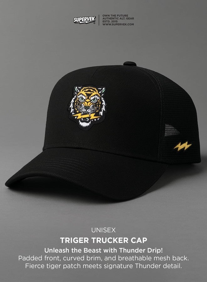 Supervek Tiger OG Thunder Retro Padded Trucker Caps for Men and Women Streetwear Mesh Cap - Breathable Mesh Truckers - Perfect Trucker Cap for Outdoor Travel Fashion Black - Image 5