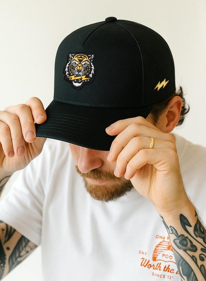 Supervek Tiger OG Thunder Retro Padded Trucker Caps for Men and Women Streetwear Mesh Cap - Breathable Mesh Truckers - Perfect Trucker Cap for Outdoor Travel Fashion Black - Image 4