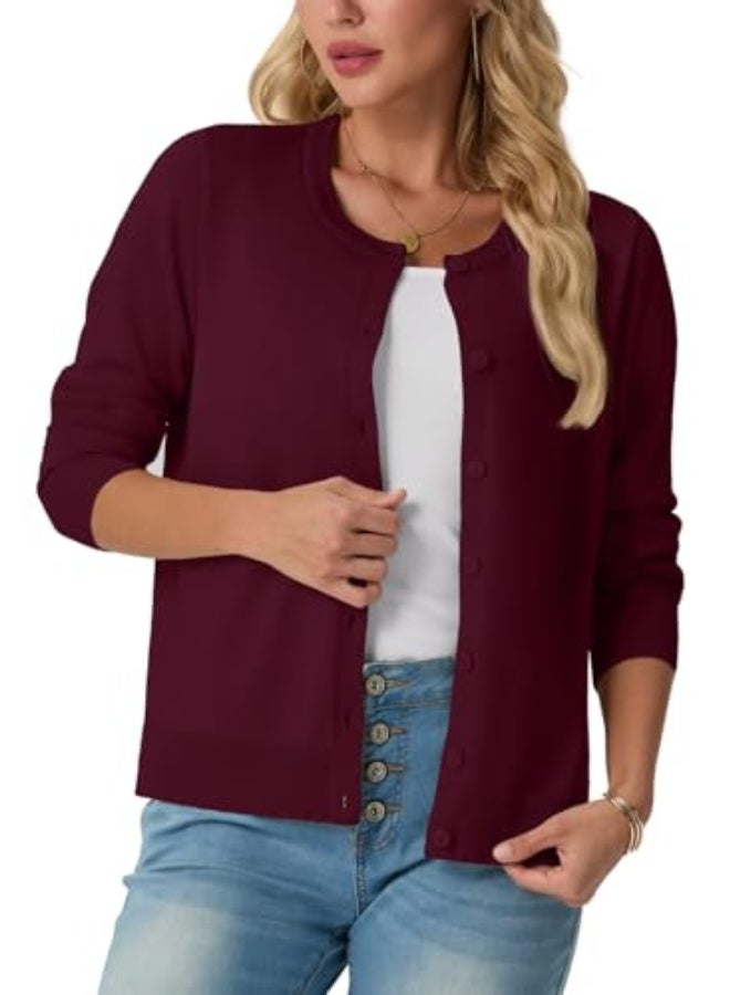 NIBEMINENT Women's Long Sleeve Lightweight Crewneck Casual Cardigan Sweater, S-2XL - Image 3