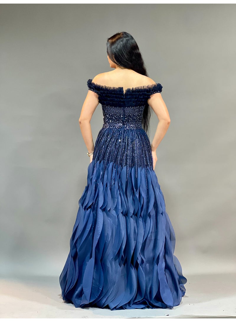 FAIZ COUTURE Elegant Off-Shoulder Evening Gown – Luxe Texture & Flattering Fit - Image 3