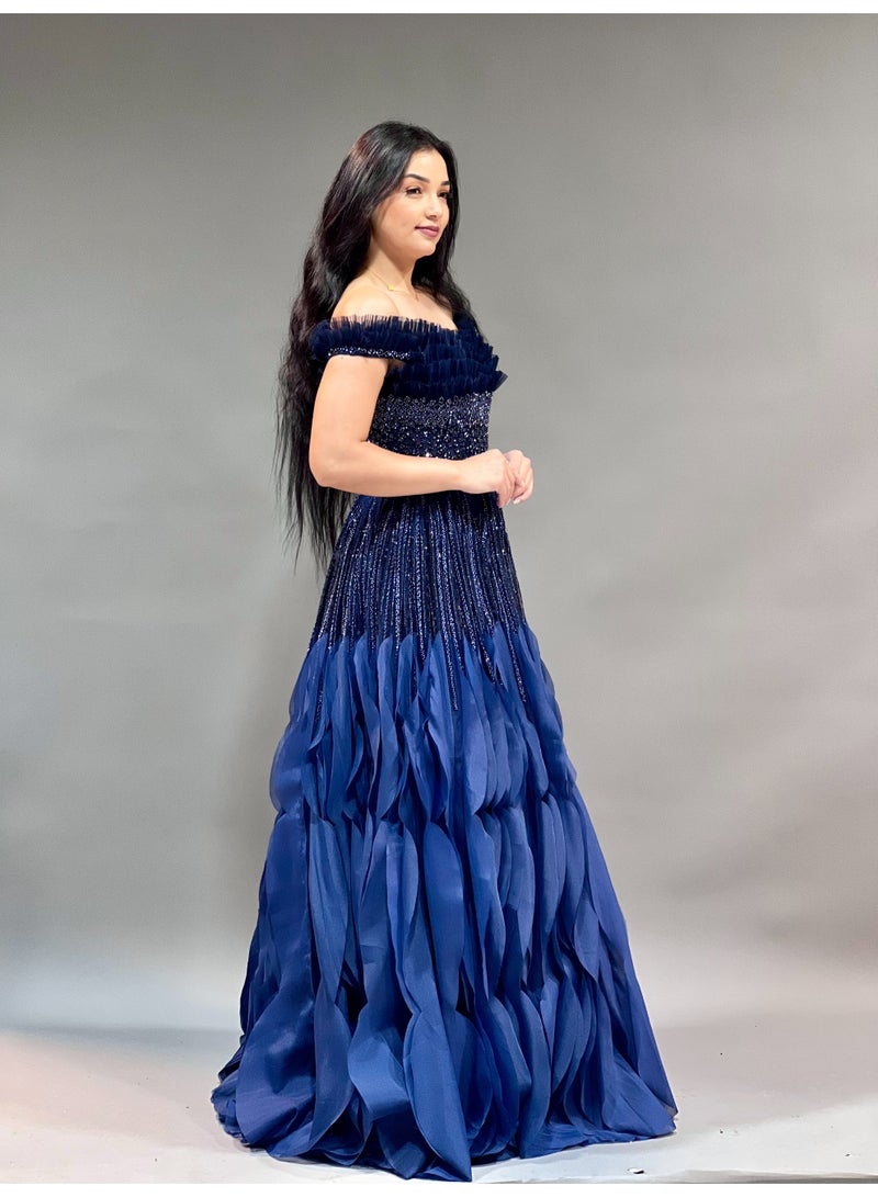 FAIZ COUTURE Elegant Off-Shoulder Evening Gown – Luxe Texture & Flattering Fit - Image 2