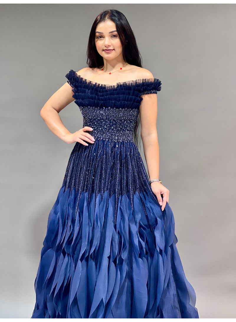 FAIZ COUTURE Elegant Off-Shoulder Evening Gown – Luxe Texture & Flattering Fit - Image 4