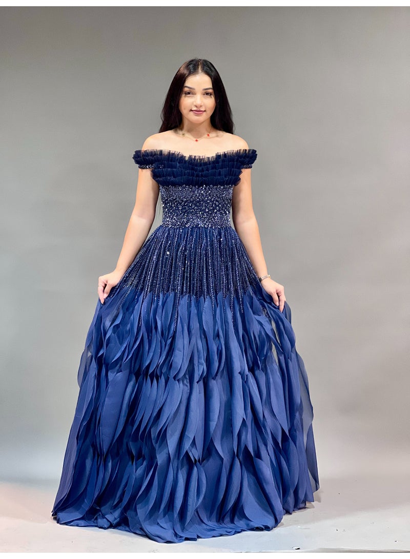 FAIZ COUTURE Elegant Off-Shoulder Evening Gown – Luxe Texture & Flattering Fit - Image 1