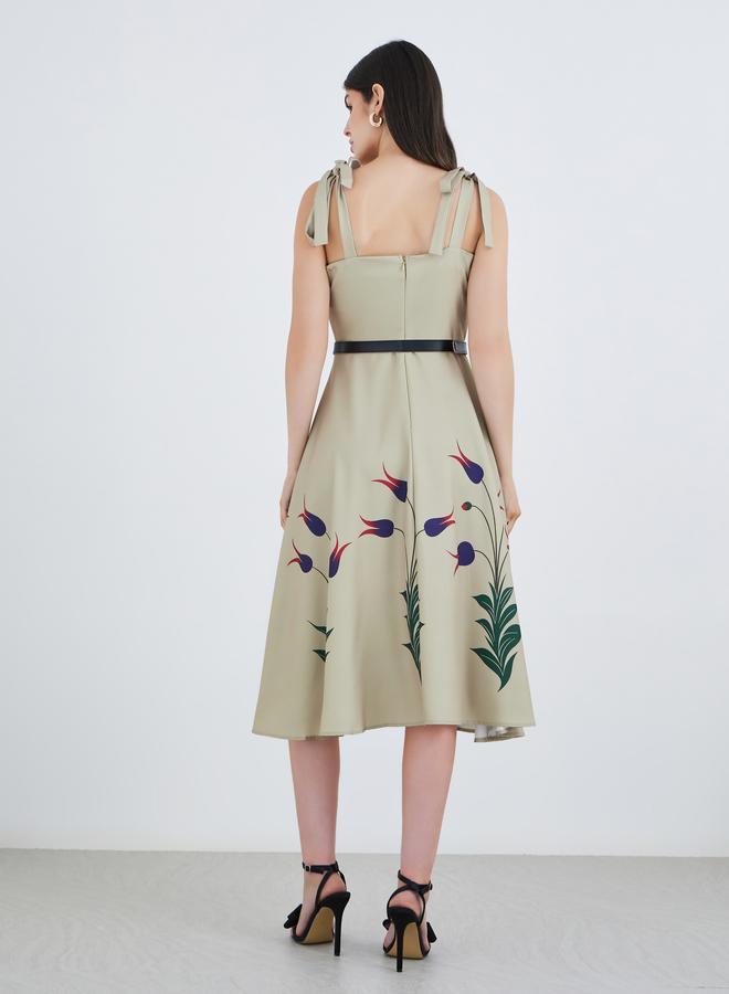 Styli Printed Strappy A-Line Midi Dress with Belt - Image 5