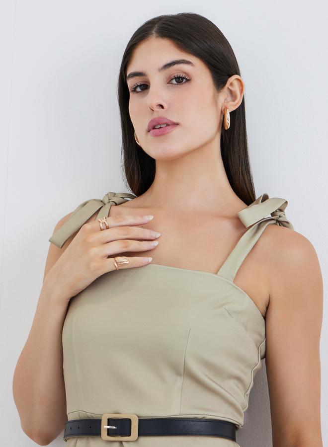 Styli Printed Strappy A-Line Midi Dress with Belt - Image 4