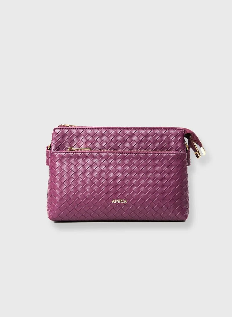 AMICA Lucia Weaved Crossbody Bag for Women - Plum Red