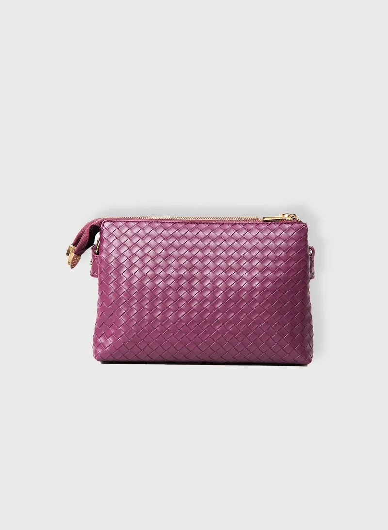 AMICA Lucia Weaved Crossbody Bag for Women - Plum Red