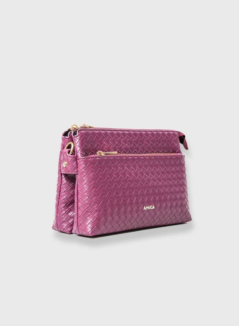 AMICA Lucia Weaved Crossbody Bag for Women - Plum Red