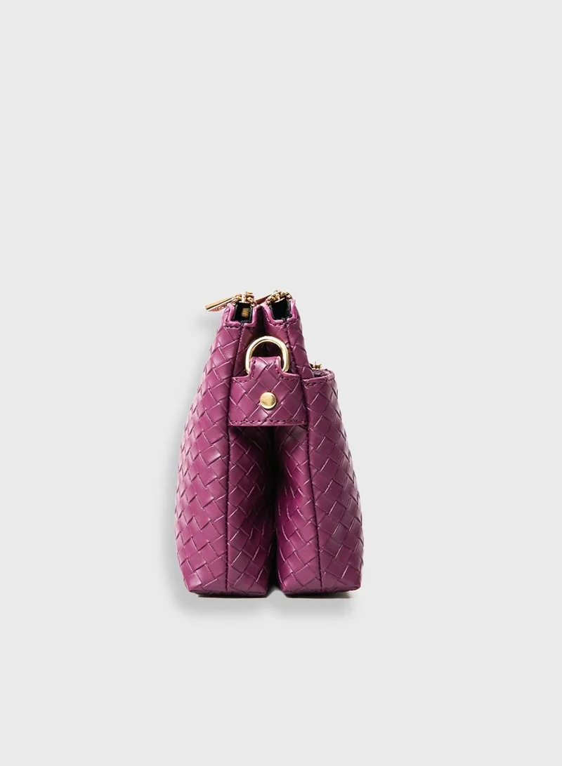 AMICA Lucia Weaved Crossbody Bag for Women - Plum Red