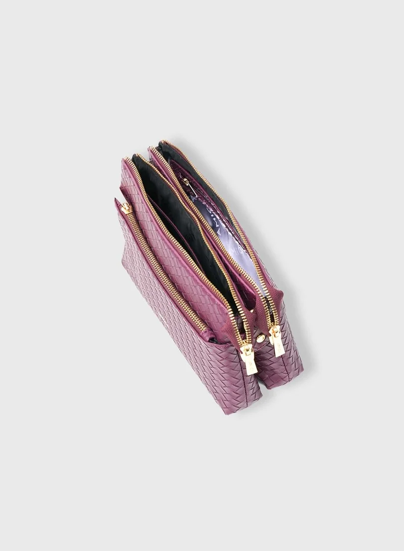 AMICA Lucia Weaved Crossbody Bag for Women - Plum Red