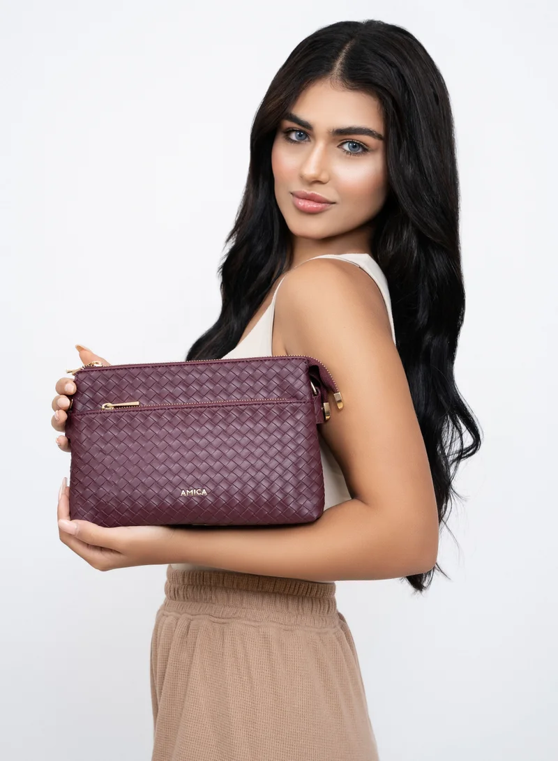 AMICA Lucia Weaved Crossbody Bag for Women - Plum Red