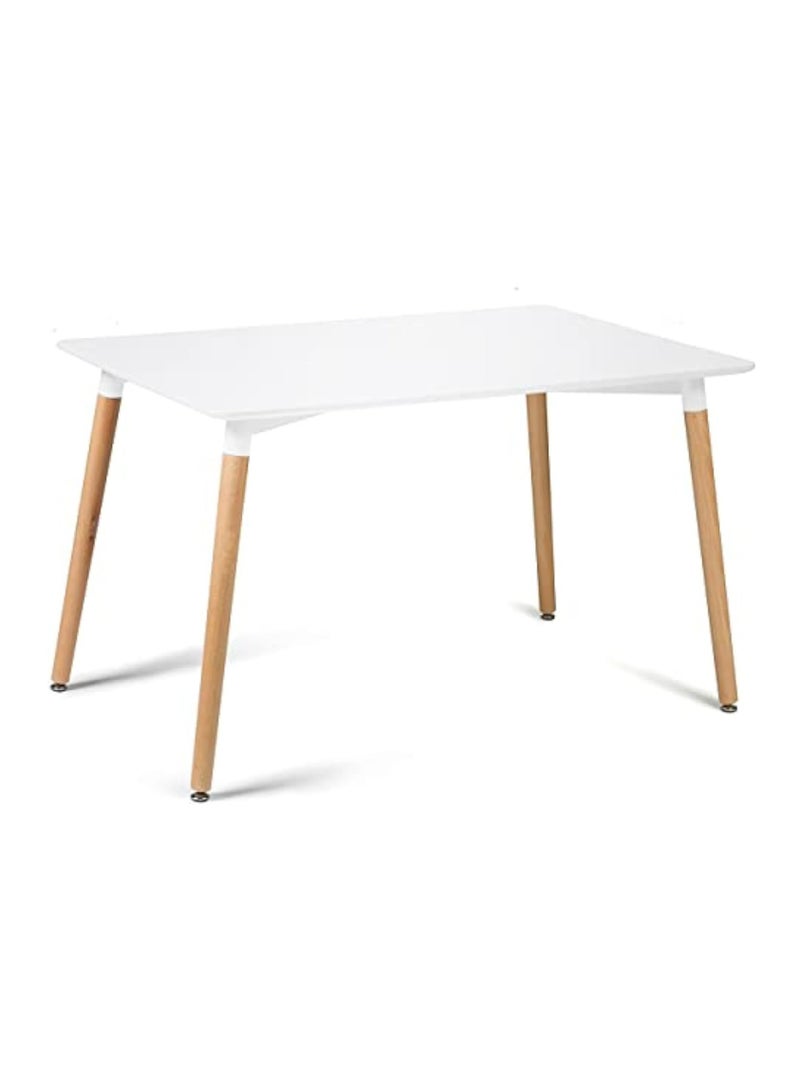 MAPLE HOME DECORATION Maple Home Dining Table Modern Leisure Coffee Table Wooden Legs Stable Scratch Resistant MDF White Table Top Kitchen Living Office Furniture 120*60*75cm  - Image 1