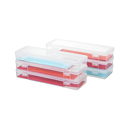 novelinks Stackable Plastic Clear Storage Box Containers with Latching Lid - Art Craft Supply Organizer Storage Containers for Pencil Box, Crayon, Beads, Jewelry (6 Pack Large -Clear) - Image 1