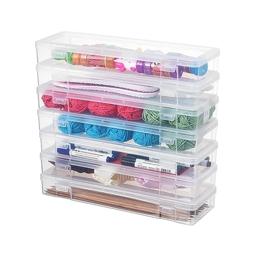 novelinks Stackable Plastic Clear Storage Box Containers with Latching Lid - Art Craft Supply Organizer Storage Containers for Pencil Box, Crayon, Beads, Jewelry (6 Pack Large -Clear) - Image 2