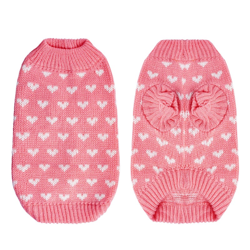 Dxhycc Dog Knitted Sweater Dog Heart Sweater Puppy Sweater Warm Soft Pet Holiday Clothes for Medium Cats and Dogs (Pink, M) - Image 2