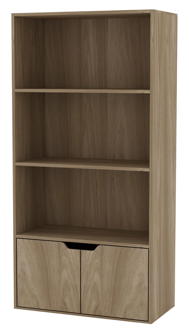 4-Tier Wide Wooden Bookcase Cupboard with 2 Doors, a versatile Storage Shelving Display Unit for Living Room or Office, finished in a classic Oak - Brown - Image 3