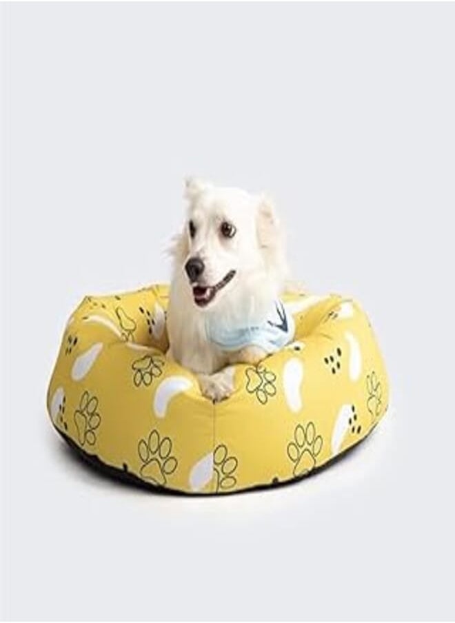 Ariika Ariika snoozy pet bed small 40x60x20 yellow paws suitable for dogs & cats - removable cover round bed of high-grade fiber filling 