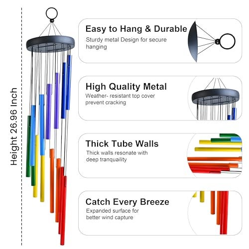 HindCraft Rainbow Wind Chimes for Balcony – 27-Inch Colorful Windchime for Home Decor, Wall Hanging Decoration & Positive Energy for Living Room(Pack of 1) - Image 2