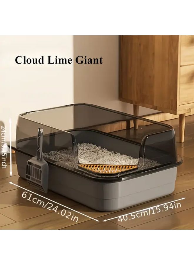 Extra Large Gray Cat Litter Box With Cleaning Spoon High Sided Splash Proof Design - Image 5