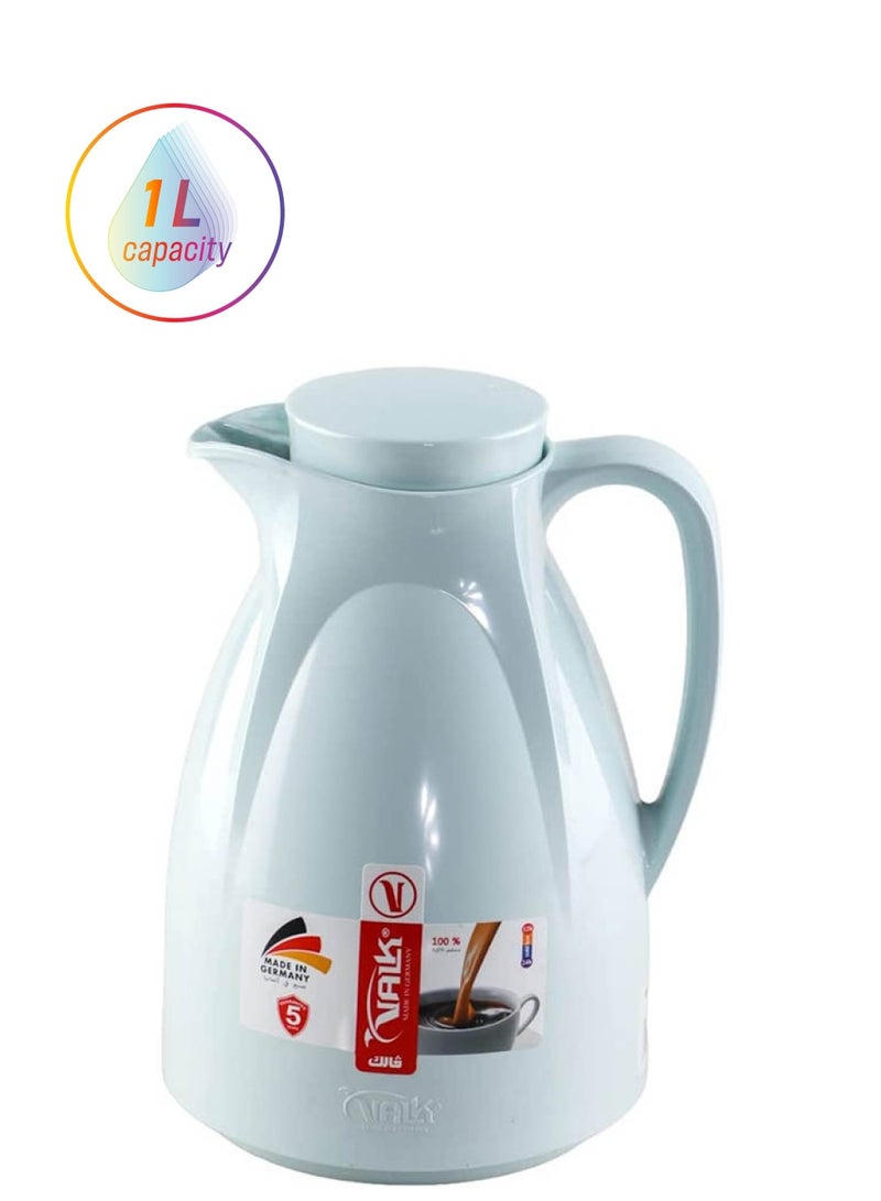 Valk Vacuum Flask With Double Wall Glass 1.0 Liter  Wide Mouth With Anti-Leakage Cap Double Walled Travel Mug  Misty Blue  Color - Image 1