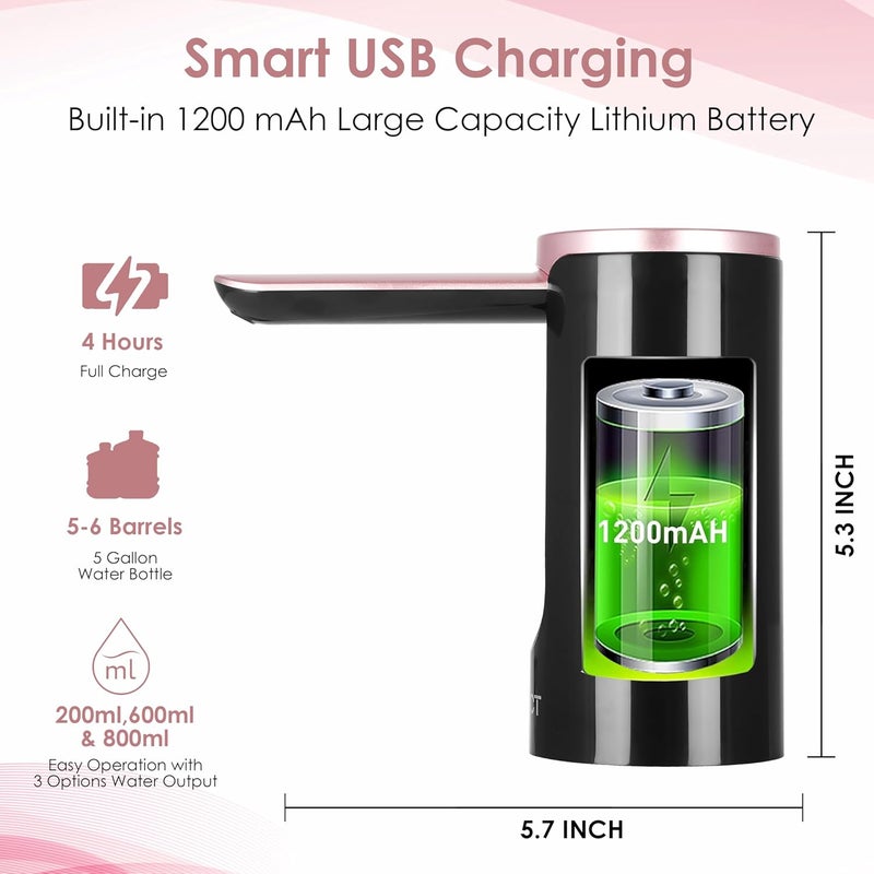 QLECT Automatic Water Dispenser For 20 Litre Bottle – Usb Dc Water Pump With 1200 mAh Rechargeable Battery| Water Pressure Pump for Home Office Travel |Water Dispenser Pump With Display Timer Function - Image 4