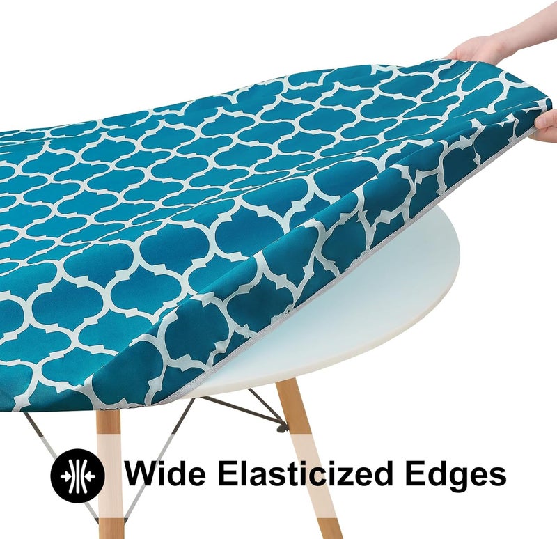 smiry Round Picnic Tablecloth, Waterproof Elastic Fitted Table Covers for 57" - 68" Tables, Wipeable Flannel Backed Vinyl Tablecloths for Camping, Indoor, Outdoor, Turquoise & White - Image 3